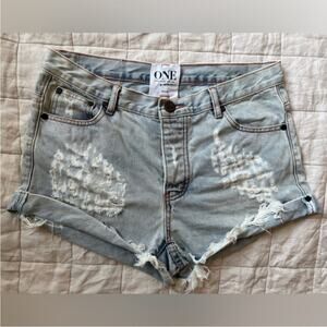 RARE Revolve X One Teaspoon Light Wash Hawks Cheetah Distressed Denim Shorts -30